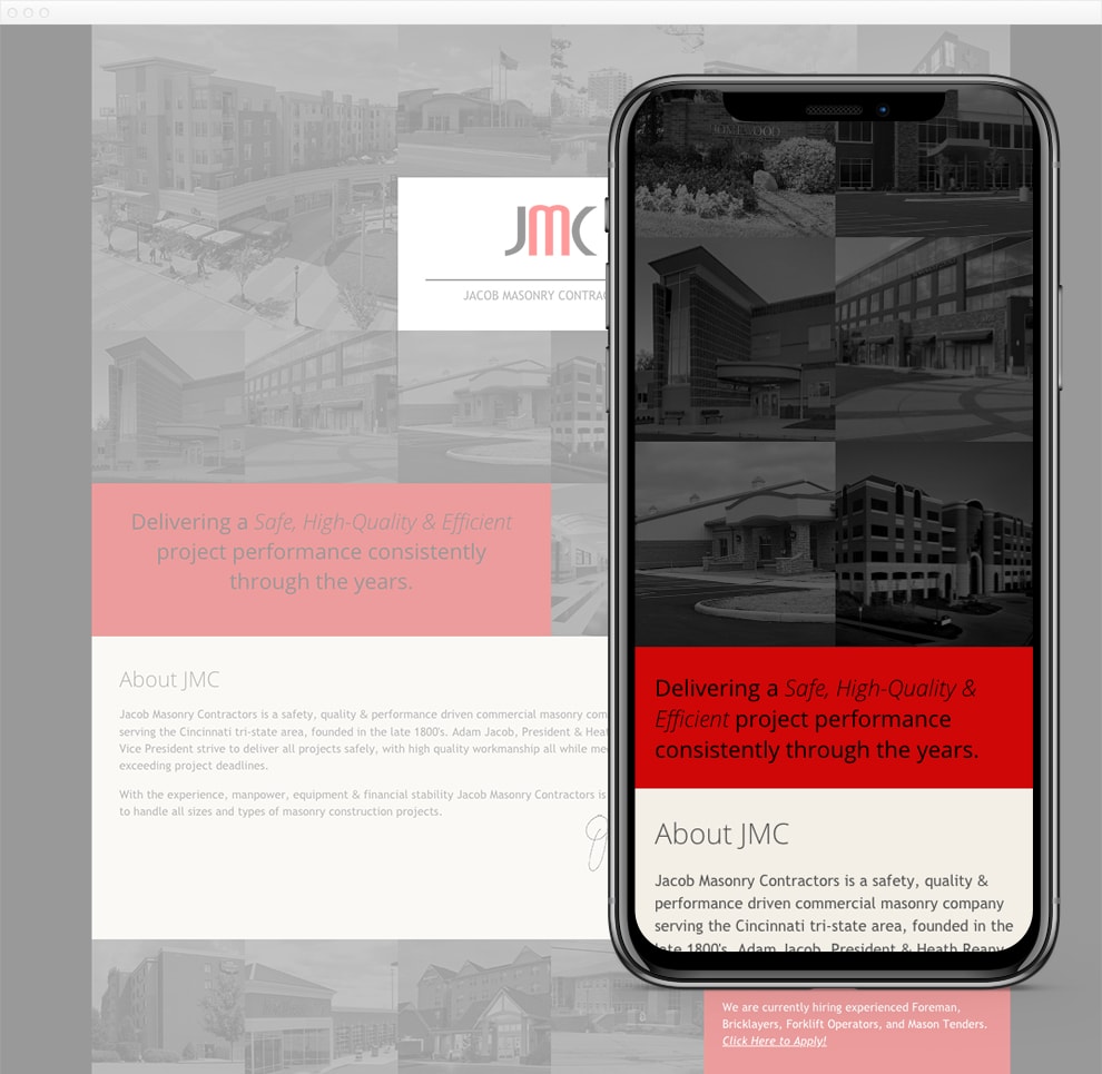 Screen capture of the Jacob Masonry homepage on mobile.