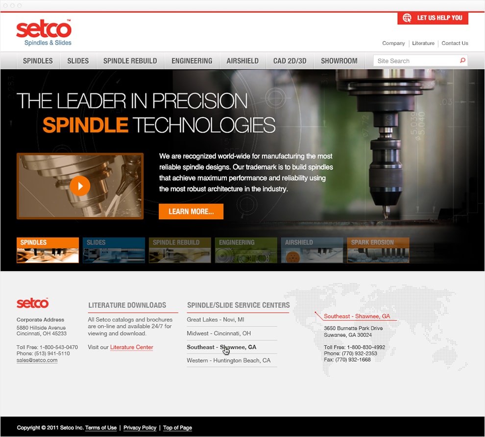 Screen capture of the Setco homepage.